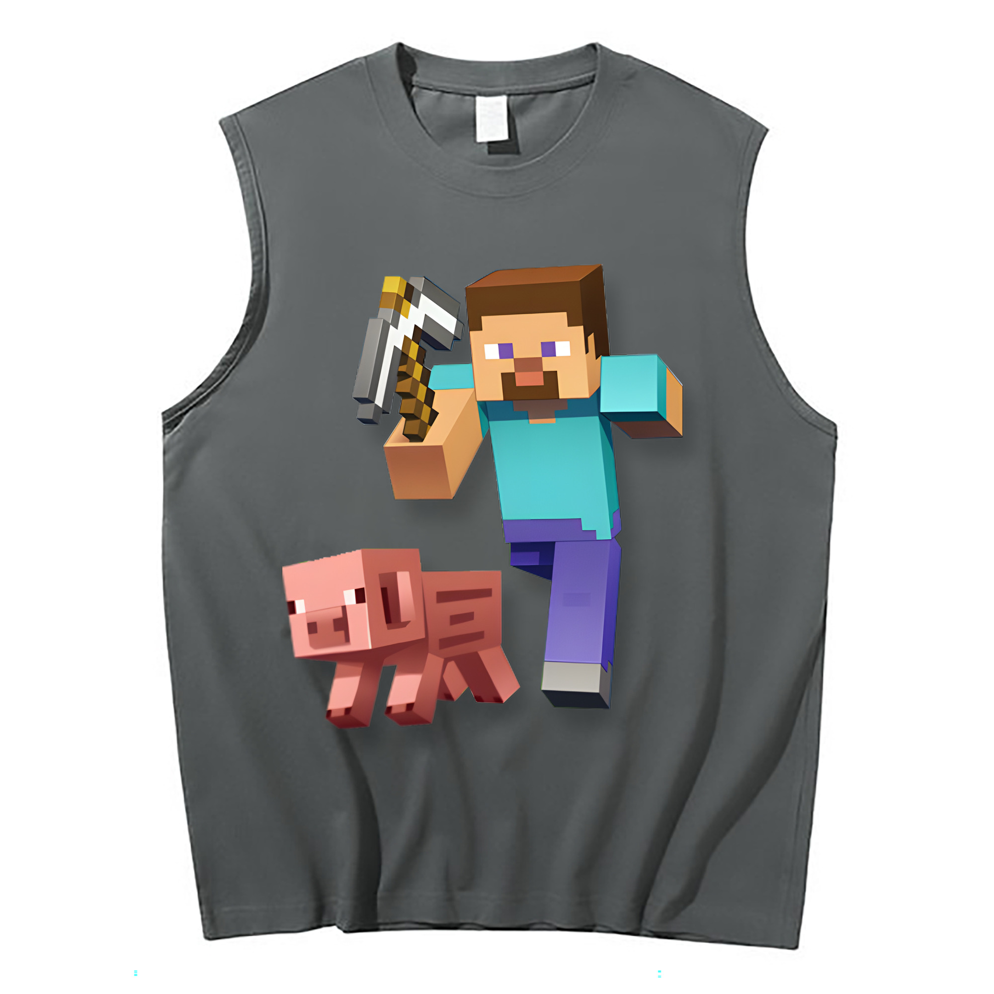 （画像用） マインクラフト ブロックの世界 Minecraft MC Block world コットン100％タンクトップ（フロントプリント）